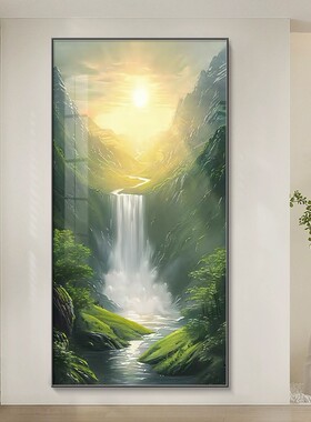 流水生财玄关入户竖版山水聚宝盆