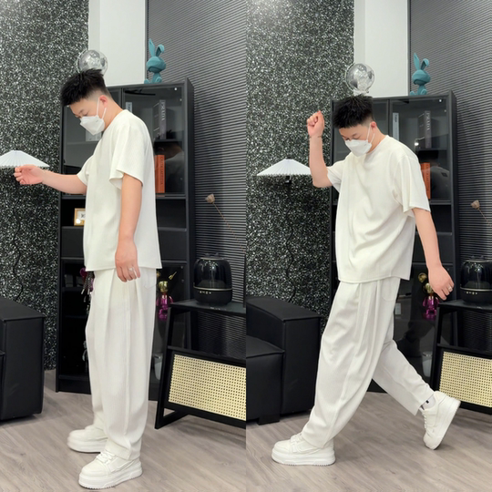 New summer fashion, thin and ice-sensing extremely simple short sleeves, slack and versatile straight casual pants solid color suit couple