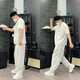 New summer fashion, thin and ice-sensing extremely simple short sleeves, slack and versatile straight casual pants solid color suit couple