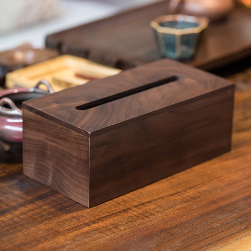 黑胡桃木纸巾盒客厅实木质纸巾盒家用抽纸盒简约餐厅餐巾纸抽盒