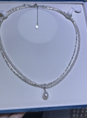 双层项链 叠戴王者碎银3-4mmbaby珍珠的光泽8-9mm水滴珍珠
