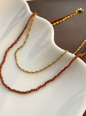 橙石榴石项链渐变橘色细款锁骨链女饰品显白百搭简约叠戴小众