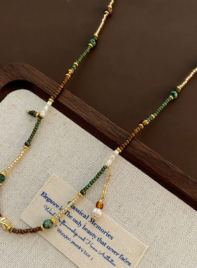 新中式复古彩色珍珠锁骨链女款