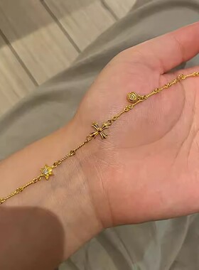 中古金色六芒星复古十字架手链小众设计时尚精致小众设计感手饰