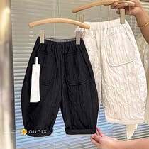 Pants Autumn winter New Yangqi Trendy Pure Color Loose Korean version Child clothing male and female skintight waist casual vertical striped long pants