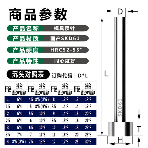 15/15.5/16/16.5/17/17.5加硬国产SKD61模具顶针全硬耐磨非标顶杆 - 图0
