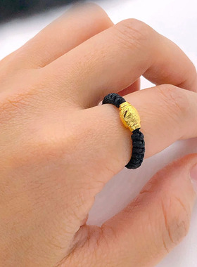 本命年转运珠纯金色戒指情侣