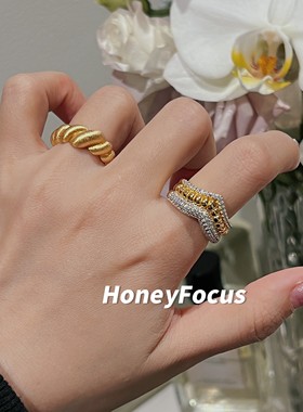 HON EY FOCUS王冠戒指 轻奢小众宫廷风戒指 925银合成锆石戒指