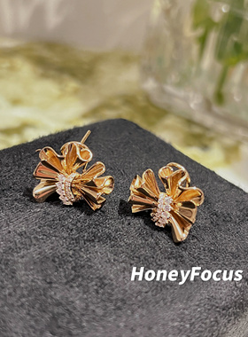 HONEY FOCUS百褶裙项链/耳环 复古轻奢925银合成锆石2024新款爆款