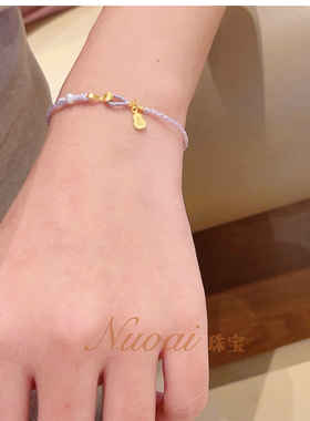 小清新民族风足金999黄金小葫芦福牌小吊坠编绳手链手串生日礼物