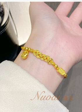 国风足金999黄金3D硬金古法金工艺招财五帝币小胖福金色手链手绳