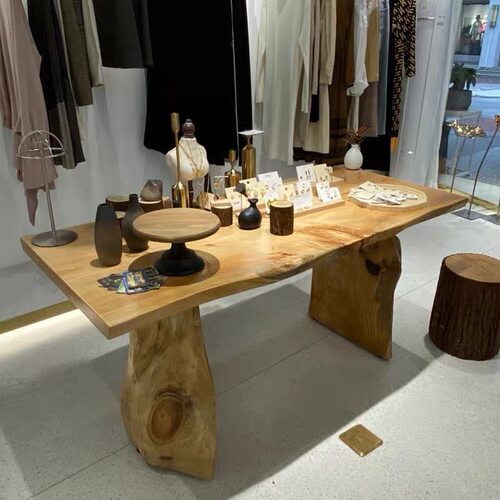 北欧实木展示桌服装店中岛流水台童装中间摆放原木展示台长方形桌 - 图2