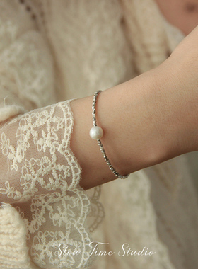 天然S925纯银珍珠手链手串淡水珍珠近圆微瑕强光原创设计轻奢百搭