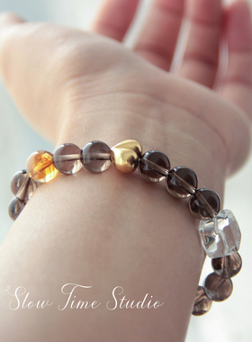 天然茶晶手串黄水晶黄塔晶白水晶手串轻奢复古首饰品原创小众设计