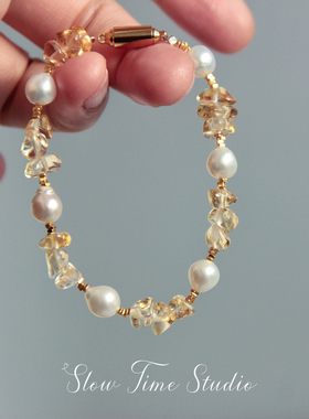 天然黄水晶淡水珍珠手链手串女款轻奢复古原创小众手饰设计首饰品