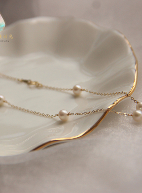 天然淡水珍珠项链强光14k包金