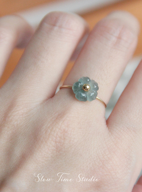 女款天然翡翠原创设计花瓣戒指