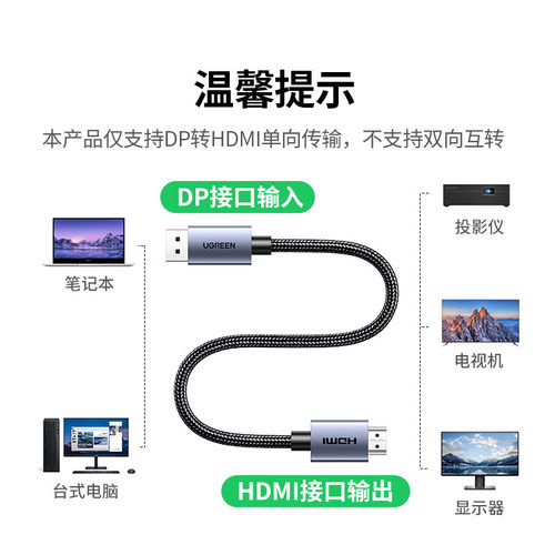 绿联DP转HDMI线4K高清连接线视频台式主机电脑接电视显示器投影仪 - 图3