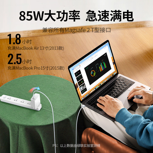 绿联magsafe2磁吸充电线适用苹果电脑充电器线Macbook air/pro笔记本专用电源适配器连接线85w快充数据线2米 - 图1