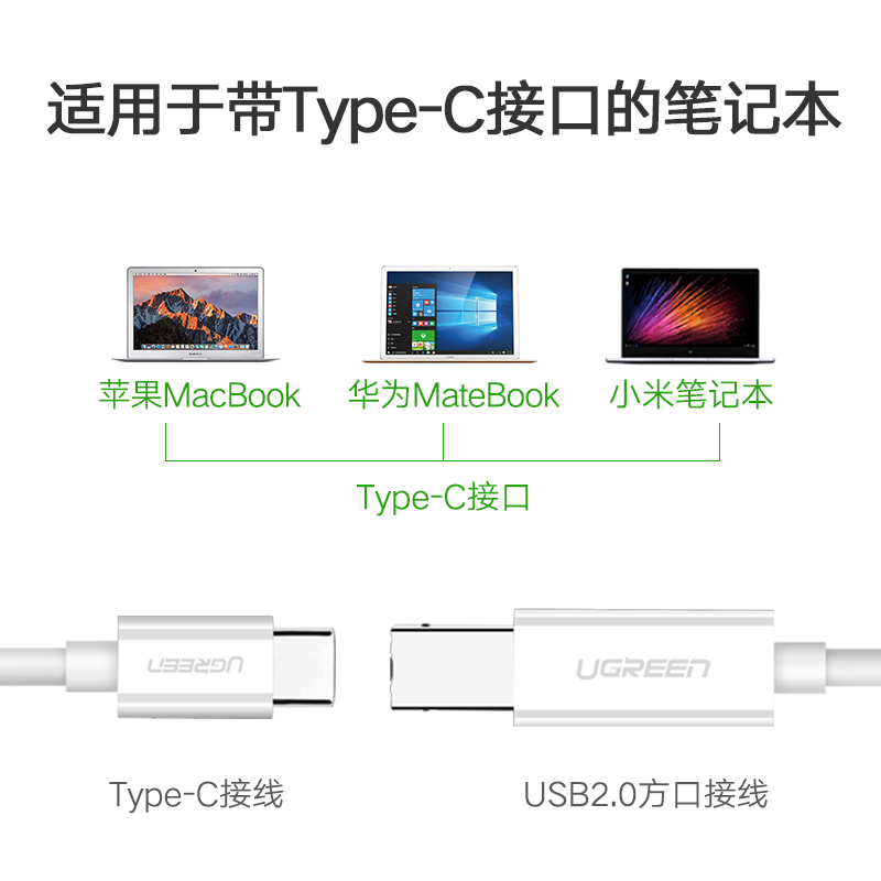 绿联type-c转usb方口打印线适用新款苹果mac小米华为matebook笔记本电脑接打印机数据线usb-c口打印机连接线