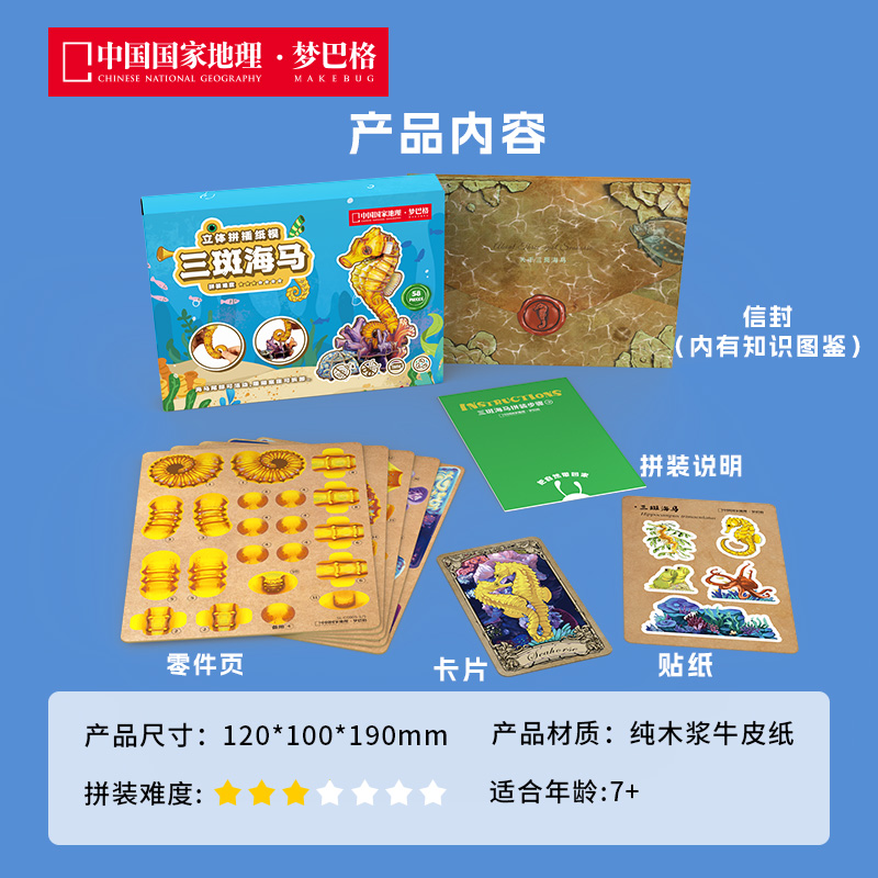 博物文创海洋系列纸模三斑海马玩具创意节日毕业动脑礼物益智-图3