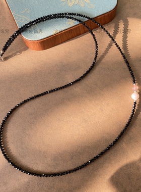 天然黑水晶珍珠项链女轻奢小众