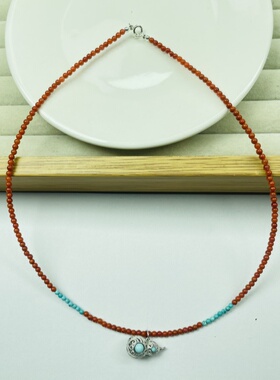 925银镂空葫芦吊坠南红锁骨链女