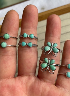 女款纯银简约时尚绿松石活圈戒指