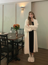 Soft glutinous knit cardiovert sweater woman autumn winter new loose big code display slim and lazy wind imitation water mink suede long style jacket