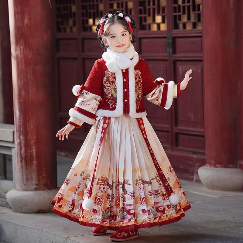 拜年服女童汉服2025新款冬儿童马面裙冬装过年服新年衣服喜庆冬季,淘宝优惠券,粉丝福利购,淘宝优惠卷