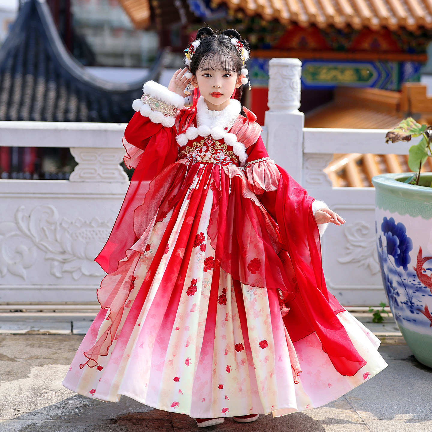 新年服装女童汉服2025新款冬装儿童拜年服连衣裙过年服红色裙子冬,淘宝优惠券,粉丝福利购,淘宝优惠卷
