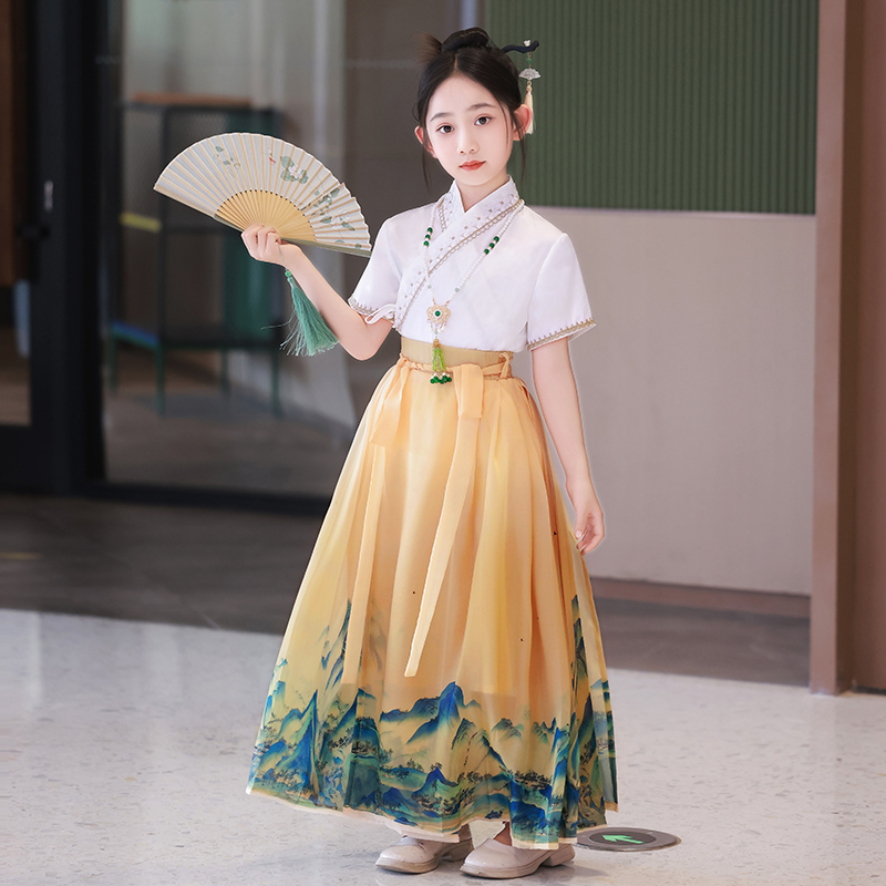 中国风女童古装马面裙套装小女孩薄款汉服裙夏季儿童童装明制唐装 - 图1