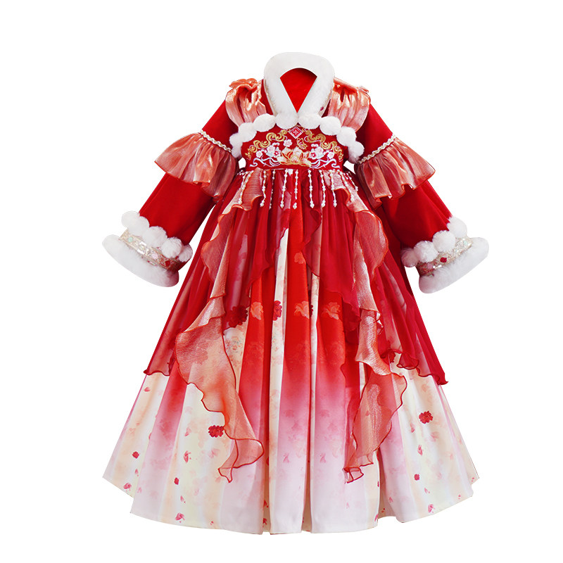 新年服装女童汉服2025新款冬装儿童拜年服连衣裙过年服红色裙子冬,淘宝优惠券,粉丝福利购,淘宝优惠卷