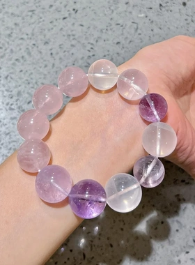 【精品原创】大颗粒16-18mm天然奶白晶粉晶紫水晶多宝手链手串