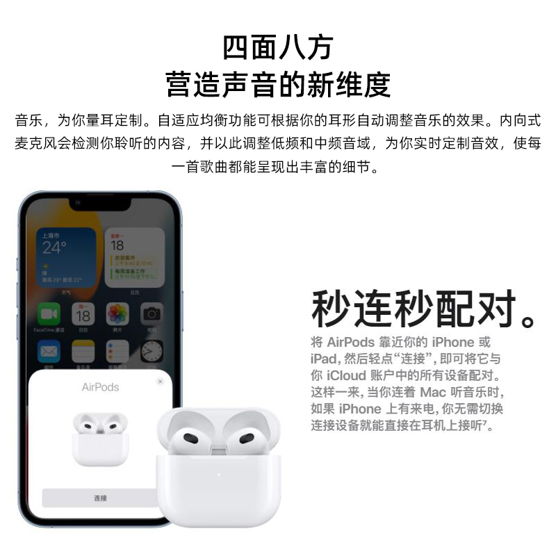 苹果APPLE Airpods 3代入耳式真无线蓝牙耳机降噪国行正品顺丰-图1