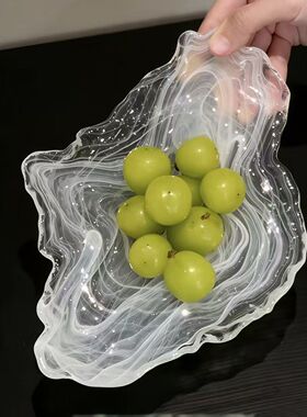 云雾水墨异形生蚝玻璃盘 高级感不规则果盘 首饰收纳盘艺术摆件