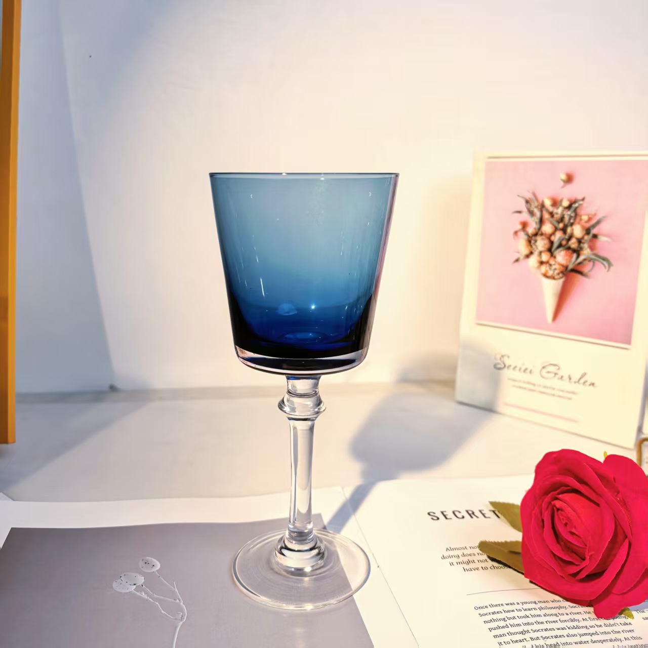 【可尔】2只欧式水晶玻璃复古好看蓝色红酒杯香槟杯轻奢高级仪式 - 图1