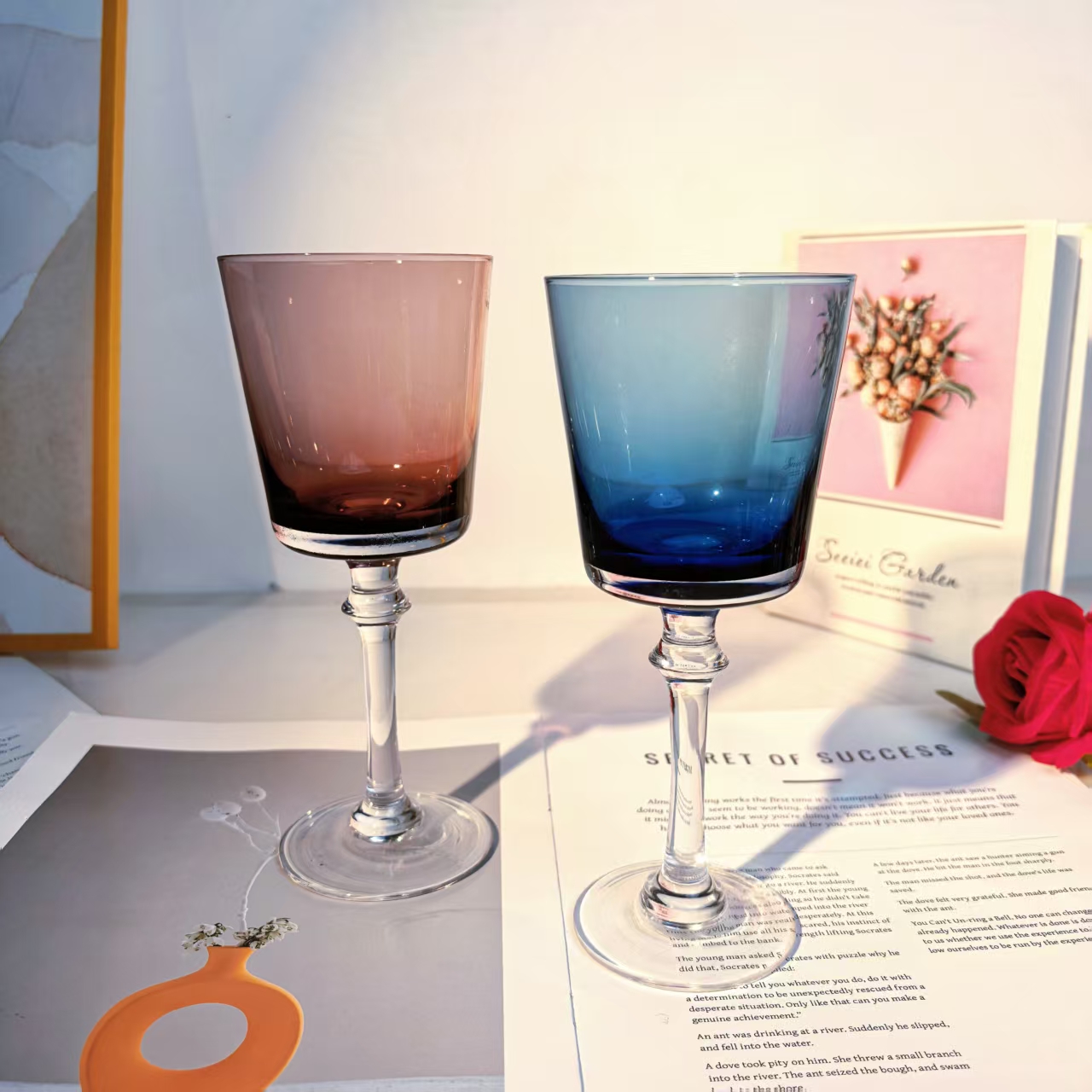 【可尔】2只欧式水晶玻璃复古好看蓝色红酒杯香槟杯轻奢高级仪式 - 图2