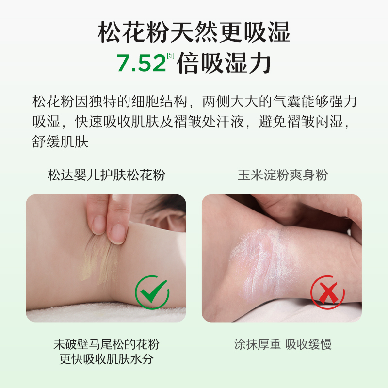 松达护肤松花粉2瓶婴儿爽身粉新生儿宝宝痱子粉舒缓不含滑石粉