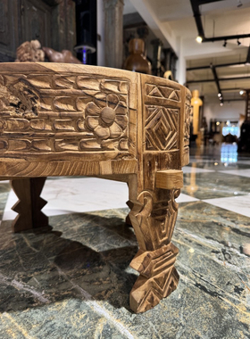 印度风格纯手工实木沙发边几民宿客厅阳台小圆桌侘寂风复古小茶几