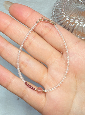 洛克家天然水晶孤品捡漏石榴石草莓晶绿松石金发晶手链复古38包邮