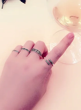 戒指韩版S银女女式开口复古简约首饰韩风花朵戒子巧兰轩文泰