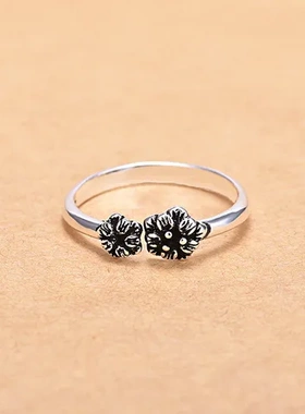 女开口泰银戒指女式花朵首饰简约复古韩版韩风银戒指S925纯银戒子