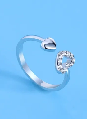 仿纯银巧兰轩指环开口戒指饰品首饰爱双爱心女款镂空