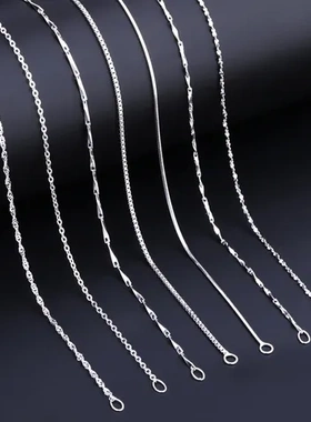 八角纯银细项链盒子配链S925蛇骨女款水波链十字链韩国项饰品瓜子