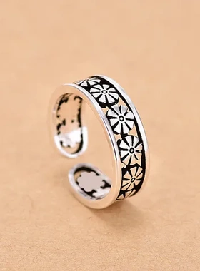 戒指巧兰轩开口复古时尚女士款花朵泰银韩版简约女式韩风饰品