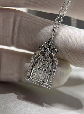 新款幸福之门项链女款通体925纯银满钻H.W香水瓶锁骨链轻奢高级感