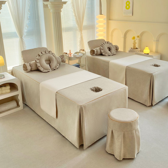 Light luxury high-end beauty bed cover four-piece set cotton and linen high-end beauty salon massage shampoo and massage special for all seasons