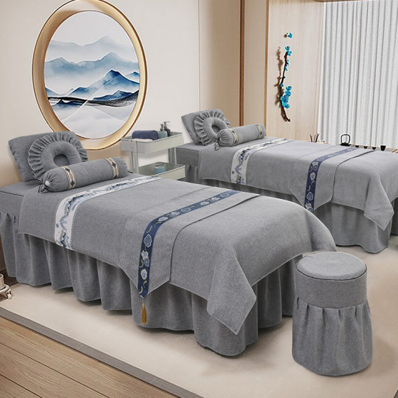 Beauty bed cover four-piece set bed cover light luxury beauty salon high-end massage bed sheet cotton and linen for all seasons new Chinese style