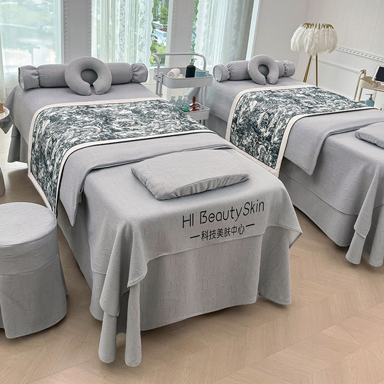 Internet celebrity cream beauty bed cover four-piece set light luxury high-end new knitted cotton simple massage bed cover four seasons